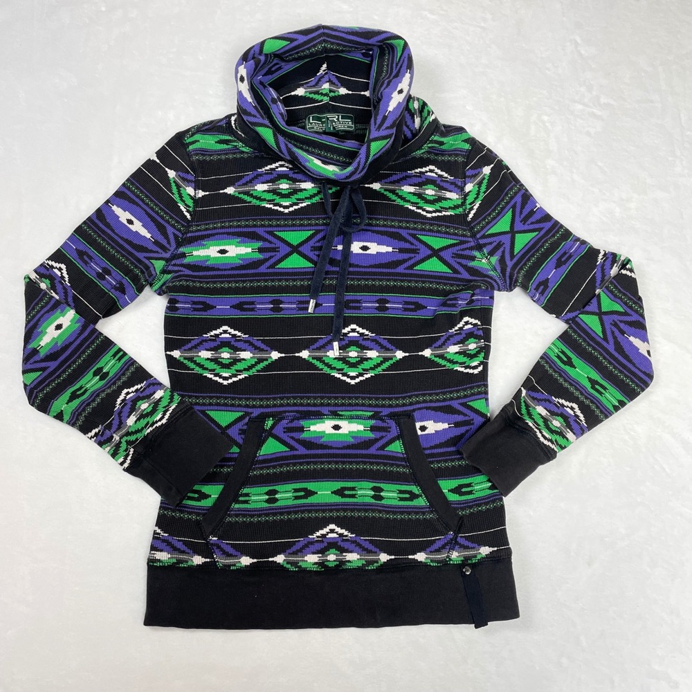 Lauren Active Ralph Lauren Hoodie Cotton Womens Small Black Good Y2K Geometric